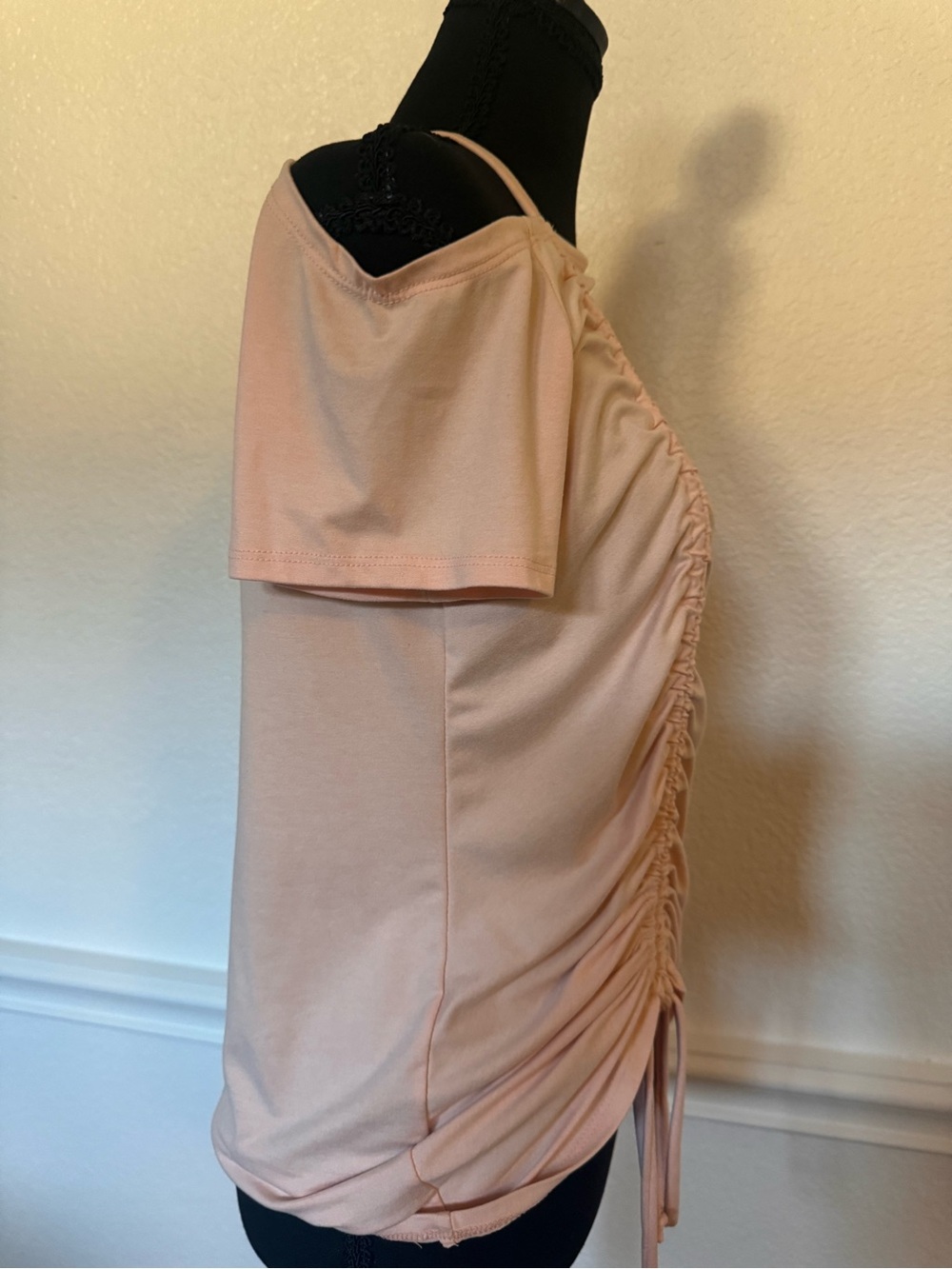 Drawstring Ruched One-Shoulder Top - Blush Pink - Picture 3 of 5